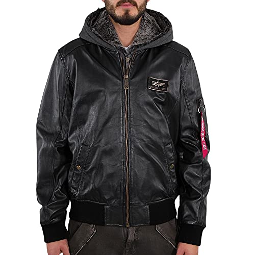 Alpha Industries Herren MA-1 D-Tec Leather Lederjacke, Black, 2 XL von ALPHA INDUSTRIES