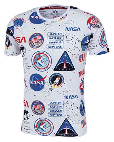 Alpha Industries Herren NASA AOP T-Shirt, White, M von ALPHA INDUSTRIES