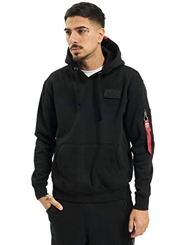 ALPHA INDUSTRIES Herren Red Stripe Hoody Kapuzensweat Kapuzenpullover, Black, L von ALPHA INDUSTRIES