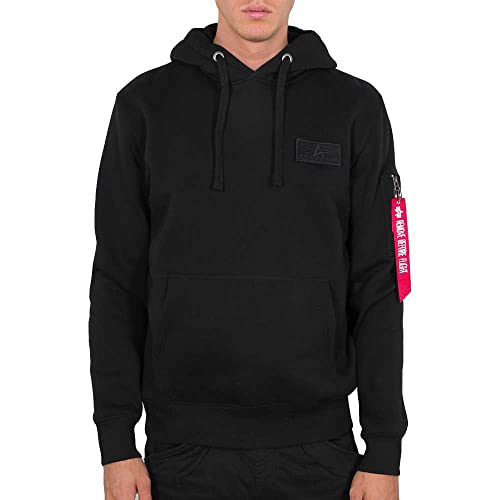 ALPHA INDUSTRIES Herren Red Stripe Hoody Kapuzensweat Kapuzenpullover, Black, XXL von ALPHA INDUSTRIES