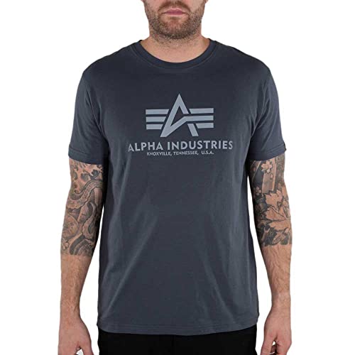 ALPHA INDUSTRIES Herren Basic T Reflective Print Kurzarm Shirt, 613-grey Black/refl, XL ALPHA INDUSTRIES Herren Basic T Reflective Print Kurzarm Shirt, 613-grey Black/refl, XL von ALPHA INDUSTRIES