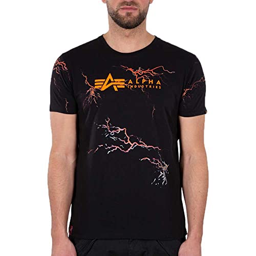 Alpha Industries Herren Lightning AOP T-Shirt, Black/Orange, M von ALPHA INDUSTRIES