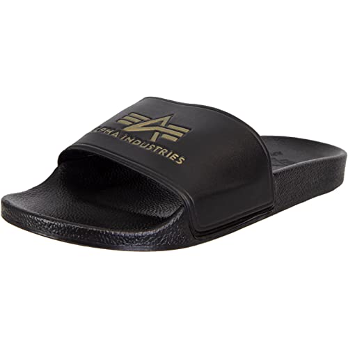 ALPHA INDUSTRIES Slides Badelatschen (black/yellow gold, EU Schuhgrößensystem, Erwachsene, Numerisch, M, 43) von ALPHA INDUSTRIES