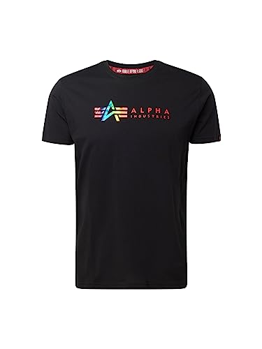 Alpha Industries Herren Alpha Label T-Shirt, Black/Metal Red, XL von ALPHA INDUSTRIES