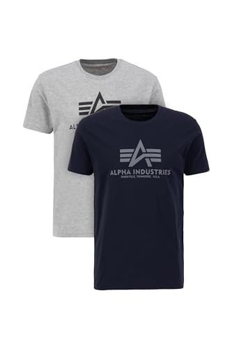 Alpha Industries Herren Basic T 2 Pack T-Shirt, Grey.Heat/Rep.Blue, M von ALPHA INDUSTRIES