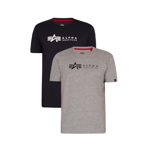 Alpha Industries Alpha Label T 2 Pack T-Shirt für Herren Grey.Heat/Rep.Blue von Alpha Industries