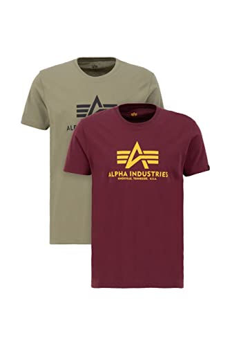 Alpha Industries Basic T 2 Pack T-Shirt für Herren Olive/Burgundy von ALPHA INDUSTRIES