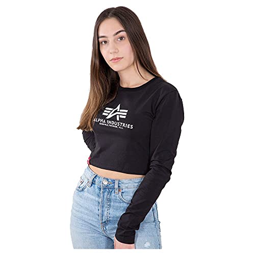 Alpha Industries Damen Basic Cropped LS Wmn Longsleeve T-Shirt, Black, XS von ALPHA INDUSTRIES