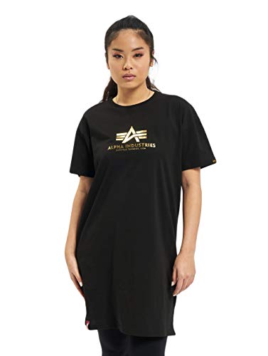 Alpha Industries Damen Basic T Long Foil Print Wmn T-Shirt, Black, XS von ALPHA INDUSTRIES