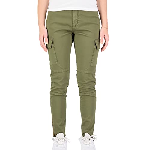 Alpha Industries Damen Cargo Zip Freizeithose, Olive, XL von ALPHA INDUSTRIES