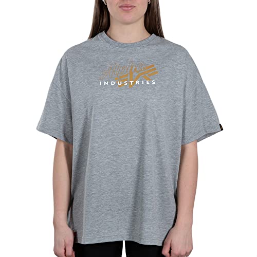 Alpha Industries Damen Gold Logo OS T Wmn T-Shirt, Grey Heather, M von ALPHA INDUSTRIES