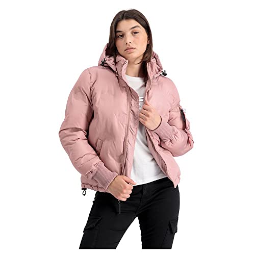 Alpha Industries Damen Hooded Logo Puffer Wmn Winterjacke, Silver Pink, 36 von ALPHA INDUSTRIES