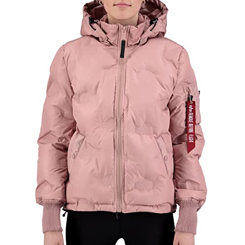 Alpha Industries Damen Hooded Logo Puffer Wmn Winterjacke, Silver Pink, 38 von ALPHA INDUSTRIES