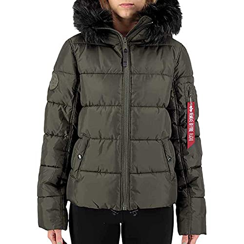 Alpha Industries Damen Hooded Puffer Alpha Wmn Winterjacke, Dark Olive, L von ALPHA INDUSTRIES