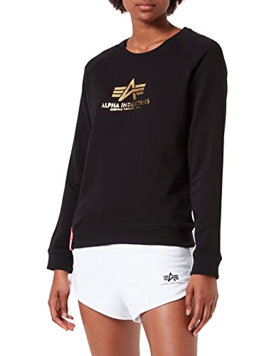 Alpha Industries Damen New Basic Sweater Wmn Foil Print Sweatshirt, Black/Yellow Gold, M von ALPHA INDUSTRIES