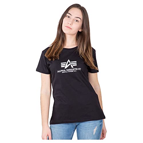 Alpha Industries Damen New Basic T Wmn Foil Print T-Shirt, Black/Metalsilver, XS von ALPHA INDUSTRIES