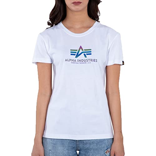 Alpha Industries Damen New Basic T Wmn Rainbow Refl. Print T-Shirt, White, S von ALPHA INDUSTRIES