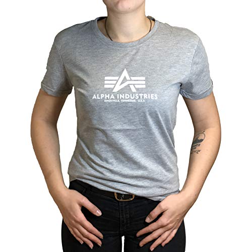 Alpha Industries Damen New Basic T Wmn T-Shirt, Greyheather/White, S von ALPHA INDUSTRIES