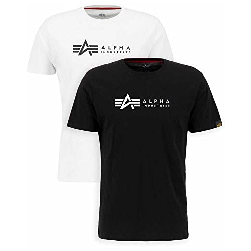 Alpha Industries Herren Alpha Label T 2 Pack T-Shirt, Black/White, L (2er Pack) von Alpha Industries
