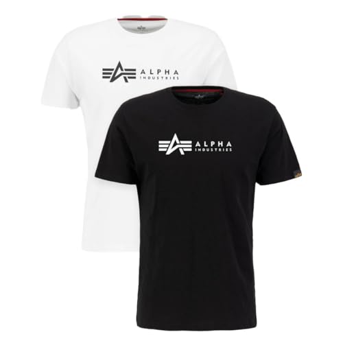 Alpha Industries Herren Alpha Label T 2 Pack T-Shirt, Black/White, XS (2er Pack) von ALPHA INDUSTRIES