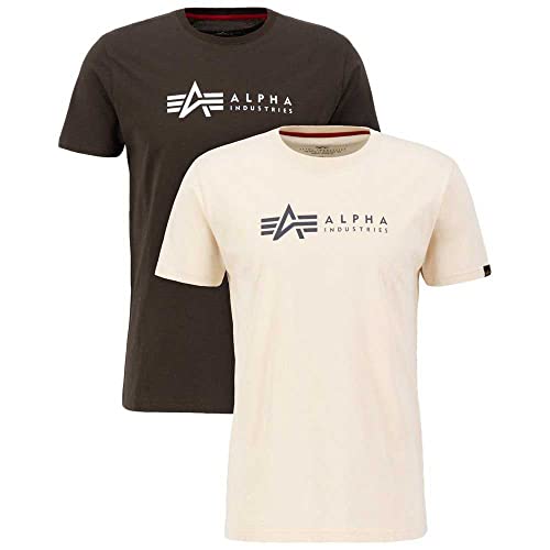 Alpha Industries Herren Alpha Label T 2 Pack T-Shirt, Black Olive/Jet Stream White, S (2er Pack) von ALPHA INDUSTRIES