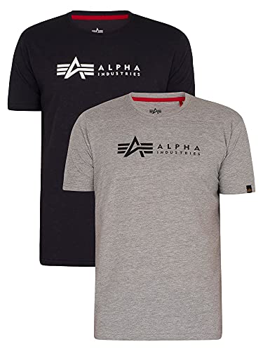 Alpha Industries Herren Alpha Label T 2 Pack T-Shirt, Grey.Heat/Rep.Blue, 3XL (2er Pack) von ALPHA INDUSTRIES
