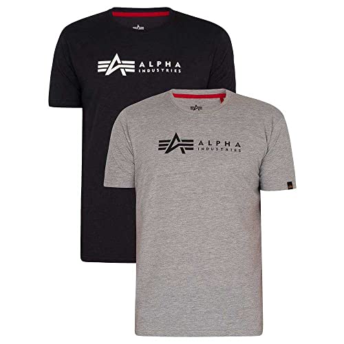 Alpha Industries Herren Alpha Label T 2 Pack T-Shirt, Grey.Heat/Rep.Blue, L (2er Pack) von ALPHA INDUSTRIES