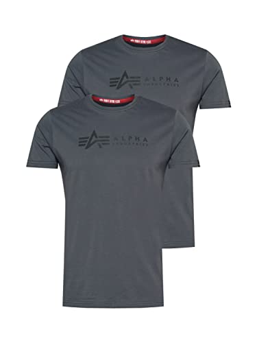 Alpha Industries Herren Alpha Label T 2 Pack T-Shirt, Greyblack/Black, L (2er Pack) von ALPHA INDUSTRIES