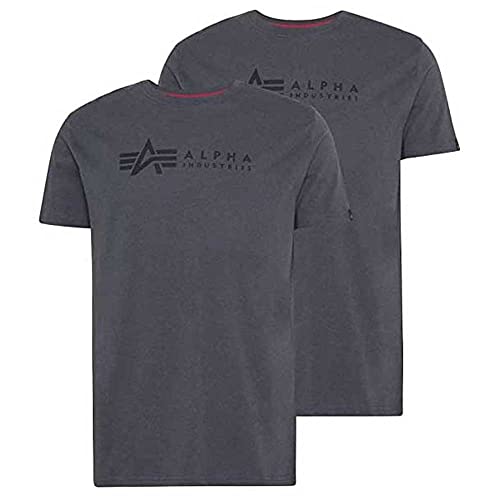 Alpha Industries Herren Alpha Label T 2 Pack T-Shirt, Greyblack/Black, S (2er Pack) von Alpha Industries