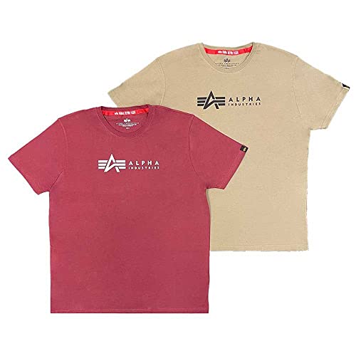 Alpha Industries Herren Alpha Label T 2 Pack T-Shirt, Olive/Burgundy, XXL (2er Pack) von ALPHA INDUSTRIES