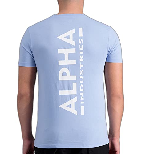 Alpha Industries Herren Backprint T-Shirt, Light Blue, 56 von ALPHA INDUSTRIES