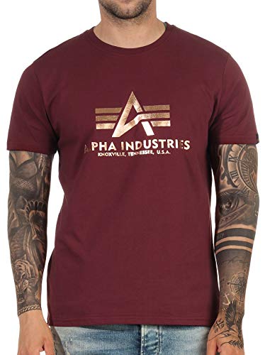 Alpha Industries Herren Basic Foil Print T-Shirt, Burgundy/Gold, M von ALPHA INDUSTRIES