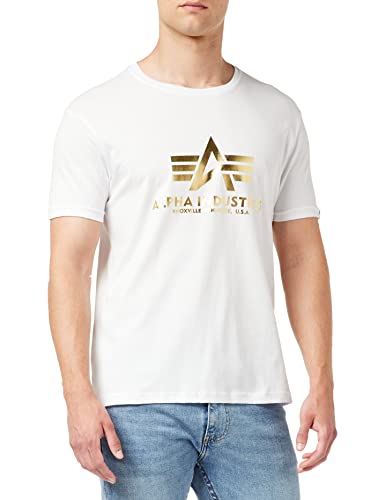 Alpha Industries Herren Basic Foil Print T-Shirt, White/Yellow Gold, S von ALPHA INDUSTRIES