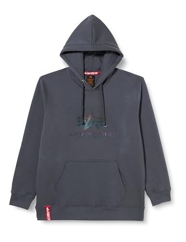 Alpha Industries Herren Basic Hoody Rainbow Ref. Print Kapuzensweat Kapuzenpullover, Greyblack, XXL von ALPHA INDUSTRIES