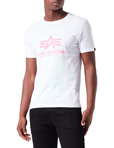 Alpha Industries Herren Basic Print T-Shirt, White/Neon Pink, 3XL von ALPHA INDUSTRIES