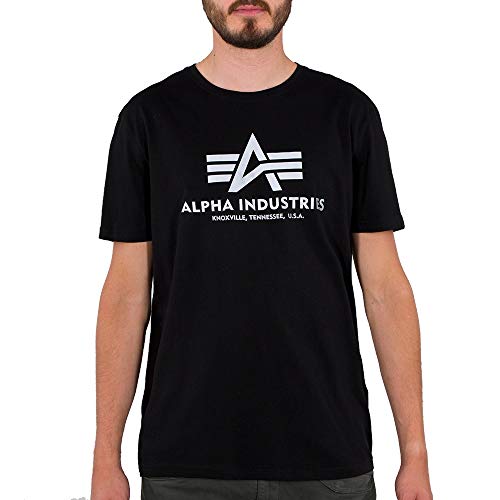 Alpha Industries Herren Basic Reflective Print Rundhalsausschnitt T-Shirt, Black, L von ALPHA INDUSTRIES