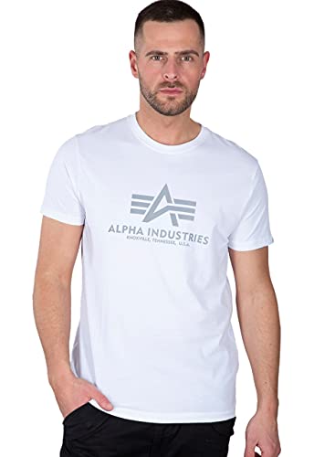 Alpha Industries Herren Basic Reflective Print T-Shirt, White, M von ALPHA INDUSTRIES