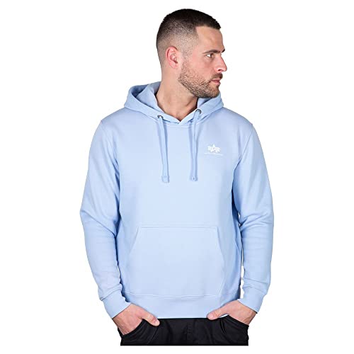 Alpha Industries Herren Basic Small Logo Hoodie Kapuzenpullover, Light Blue, XL von Alpha Industries