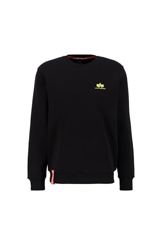 Alpha Industries Herren Basic Sweater Small Logo Print Sweatshirt, Black/Neon Yellow, M von ALPHA INDUSTRIES