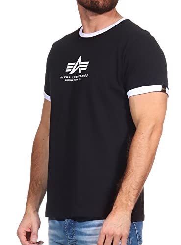 Alpha Industries Herren Basic T Contrast ML T-Shirt, Black/White, XXL von ALPHA INDUSTRIES