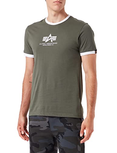 Alpha Industries Herren Basic T Contrast ML T-Shirt, Dark Olive, S von ALPHA INDUSTRIES