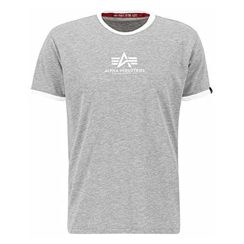 Alpha Industries Herren Basic T Contrast ML T-Shirt, Grey Heather, S von Alpha Industries