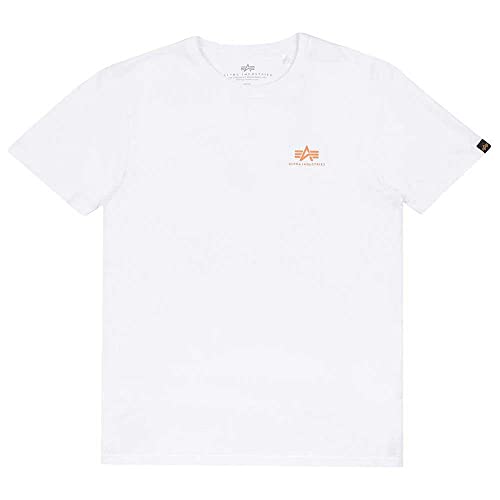 Alpha Industries Herren Basic T Small Logo Print T-Shirt, White/Neon Orange, XXL von ALPHA INDUSTRIES