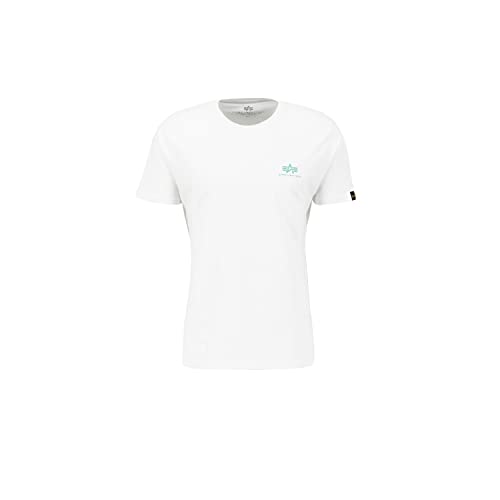 Alpha Industries Herren Basic T Small Logo T-Shirt, White/Atomic Green, S von ALPHA INDUSTRIES