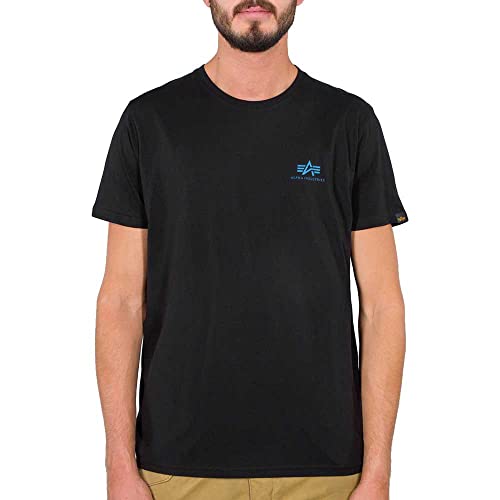 Alpha Industries Herren Basic T Small Logo T-Shirt, matt, Black/Blue, Large von Alpha Industries
