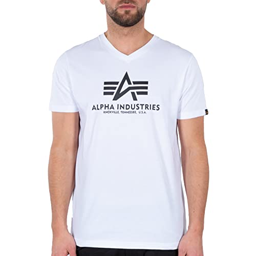 Alpha Industries Herren Basic V-Neck T-Shirt, White, L von ALPHA INDUSTRIES