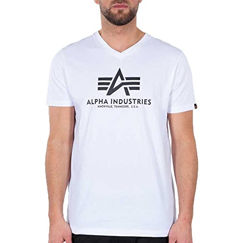 Alpha Industries Herren Basic V-Neck T-Shirt, White, L von ALPHA INDUSTRIES