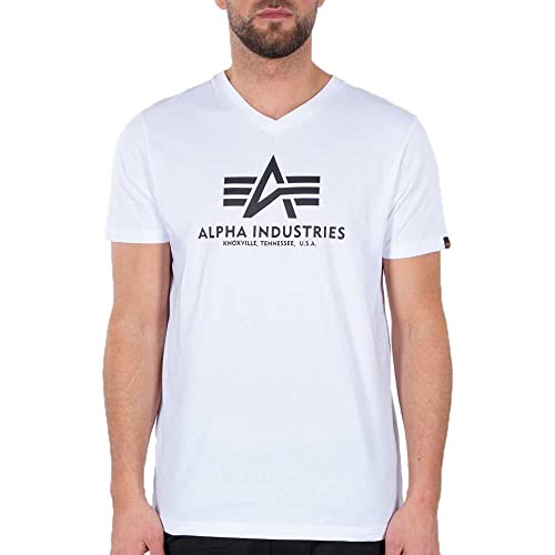 Alpha Industries Herren Basic V-Neck T-Shirt, White, M von Alpha Industries