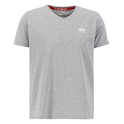 Alpha Industries Herren Basic V-Neck T Small Logo T-Shirt, Grey Heather, XL von ALPHA INDUSTRIES