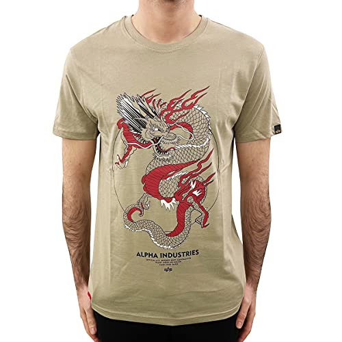 Alpha Industries Herren Heritage Dragon T-Shirt, Vintage Sand, XXL von ALPHA INDUSTRIES